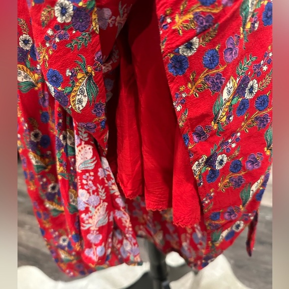 $150 Anthropologie Maeve Wrap Dress Red Floral Rosalia Ruffle Sleeveless Sz 0 - Picture 11 of 11